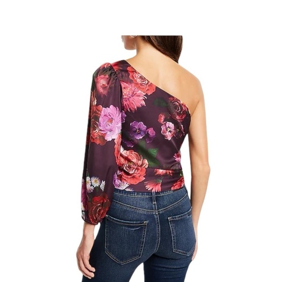 🎁Express Satin Floral One Shoulder Tie Waist Top size Small - Picture 3 of 7